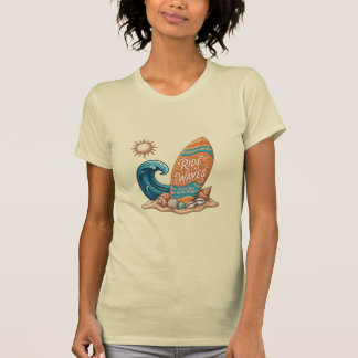 Ride the Waves Surfboard Illustration - Tropical S Tシャツ