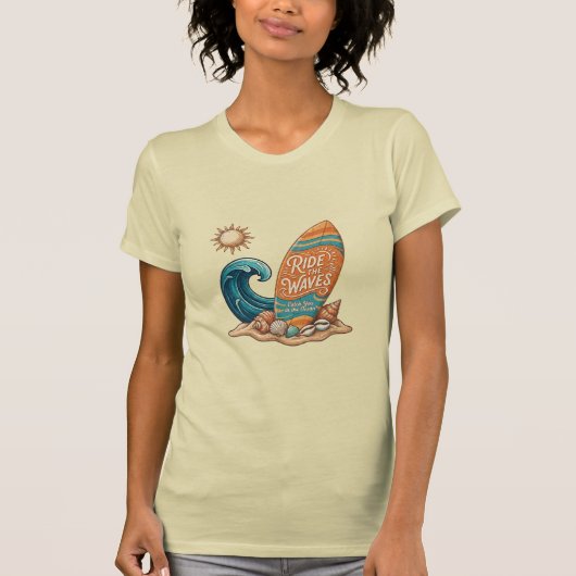 Ride the Waves Surfboard Illustration - Tropical S Tシャツ (正面)