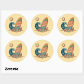Ride the Waves" Surfing Summer Vibes Round Sticker ラウンドシール (シート)