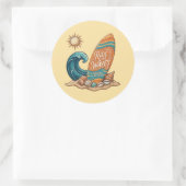 Ride the Waves" Surfing Summer Vibes Round Sticker ラウンドシール (バッグ)