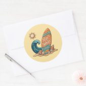 Ride the Waves" Surfing Summer Vibes Round Sticker ラウンドシール (封筒)