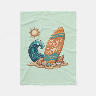 Ride The Waves Vintage Beach Throw Blanket フリースブランケット