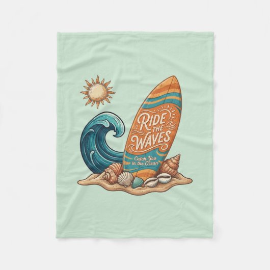 Ride The Waves Vintage Beach Throw Blanket フリースブランケット (正面)