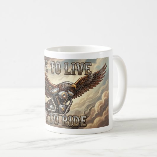 Ride to Live Biker Mug. Eagle and V Twin Engine コーヒーマグカップ (正面右)
