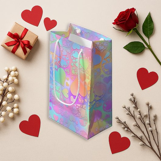 ridescent Pastel Heart Holographic Pattern スモールペーパーバッグ