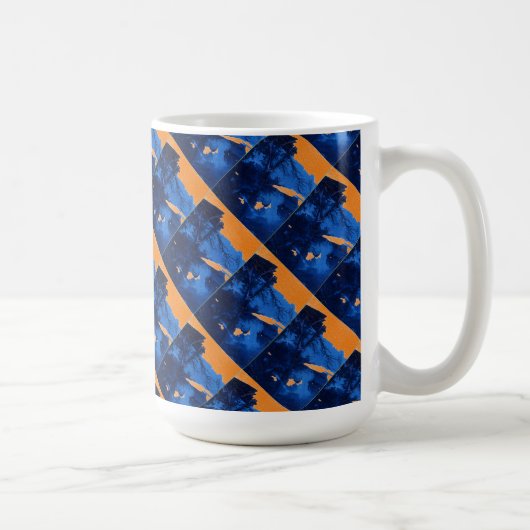 "Ridge 1凍ってい Blue on Orange Tiled"抽象芸術マグ コーヒーマグカップ (右)