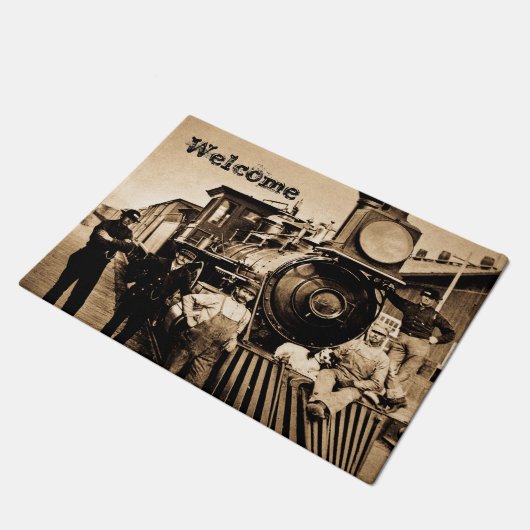 Ridinヴィンテージの鉄道機関車の乗組員を訓練する ドアマット (アングル)