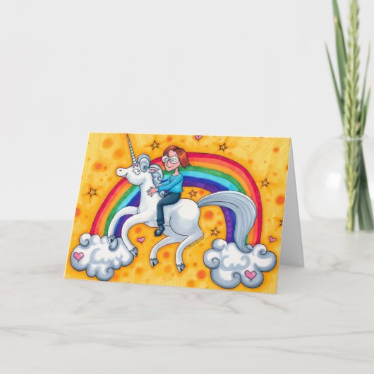 Riding a Unicorn誕生日カードテンプレート カード (正面)