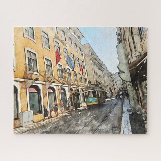 Riding the Tram in Lisbon Portugal Postcard ジグソーパズル (横)
