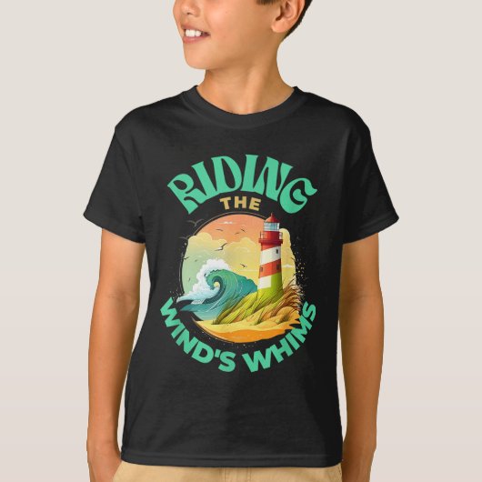 Riding The Wind's Whims Ocean Humor Lighthouse Sce Tシャツ (正面)