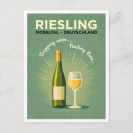 Riesling Moseltal Germany Green Vintage Travel Art ポストカード