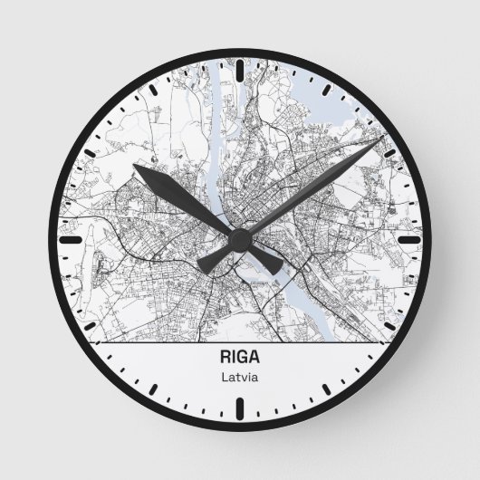 Riga Clock City Line Art ラウンド壁時計 (正面)