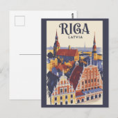 Riga Latvia Illustration Travel Art Vintage ポストカード (正面/裏面)