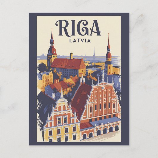 Riga Latvia Illustration Travel Art Vintage ポストカード (正面)