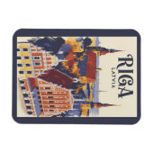 Riga Latvia Illustration Travel Art Vintage マグネット (横)