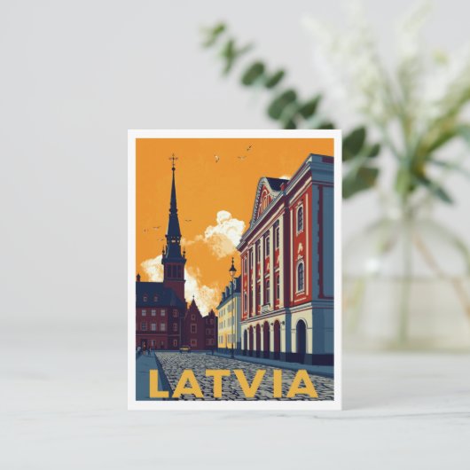 Riga Latvia Old Town Retro ポストカード (スタンド正面)