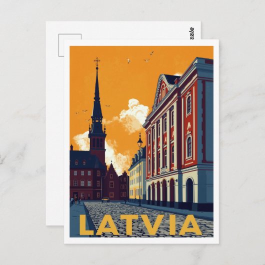 Riga Latvia Old Town Retro ポストカード (正面/裏面)