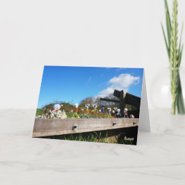 Rijtje Fubby's die in een optocht met madeliefjes. サンキューカード