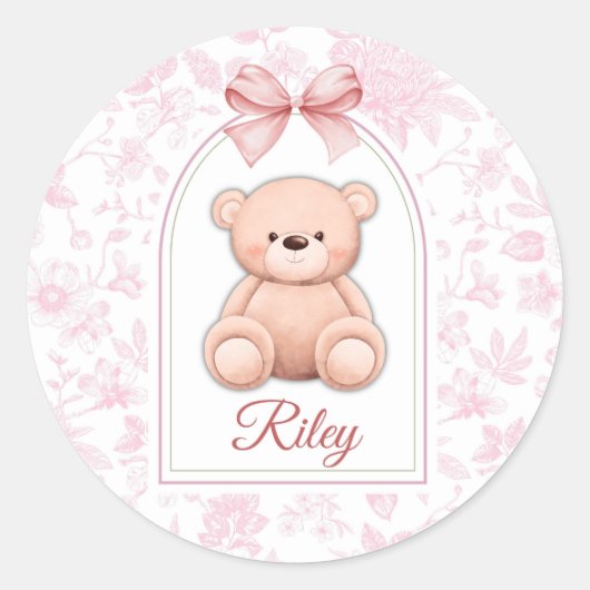 Riley | Custom Pink Teddy Bear Nursery Design ラウンドシール (正面)