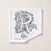 Riley doodle art letter R nameタオルを意味する バスタオルセット (ウォッシュタオル)