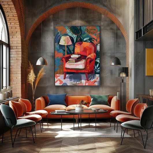 Rincón de Lectura: Arte Favista con Sillón Rojo. キャンバスプリント