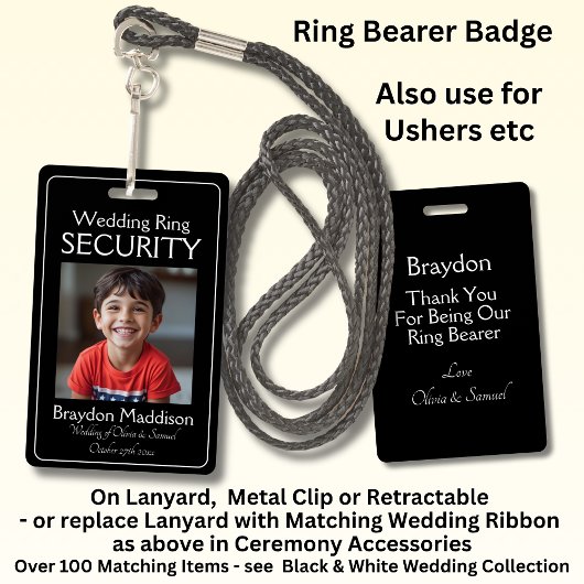 Ring Bearer Photo SECURITY Badge Black White バッジ