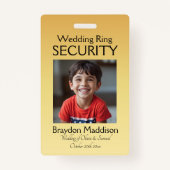 Ring Bearer Photo SECURITY Badge Golden Flowers バッジ (正面)