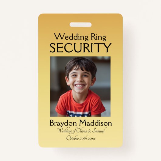 Ring Bearer Photo SECURITY Badge Golden Flowers バッジ (正面)