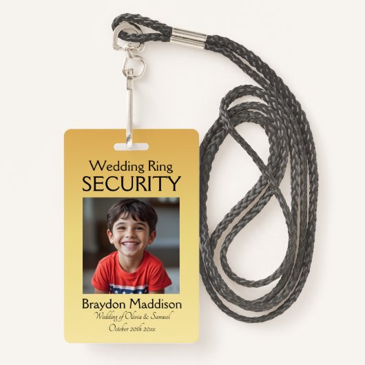 Ring Bearer Photo SECURITY Badge Golden Flowers バッジ (正面ランヤード)