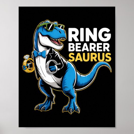 Ring Bearer T-rex Dino Funny Wedding Party Ring Di ポスター (正面)