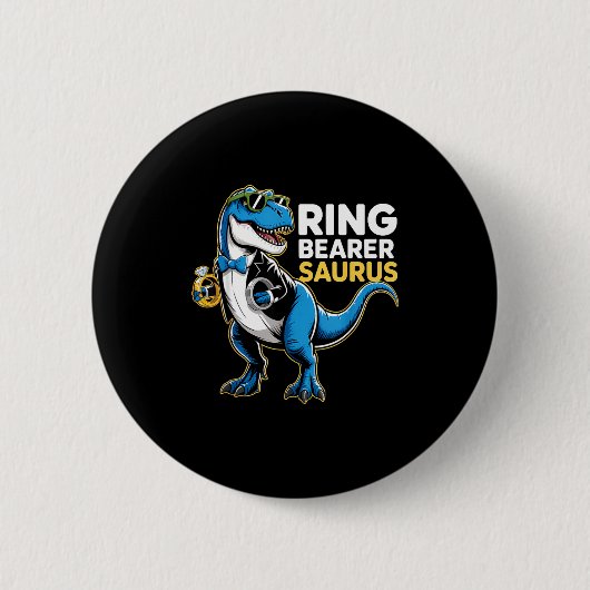 Ring Bearer T-rex Dino Funny Wedding Party Ring Di 缶バッジ (正面)