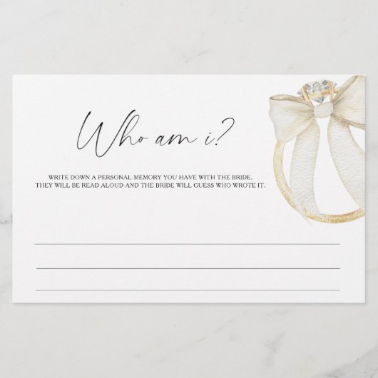 Ring Bow Bridal shower Who am I game 便箋 (正面)
