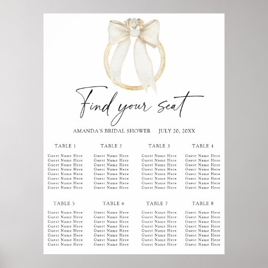 Ring Bow Wedding seating chart ポスター (正面)