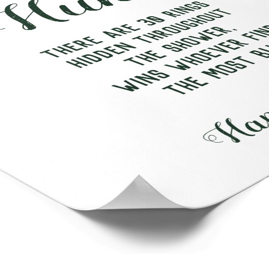 Ring Hunt Eucalyptus Bridal Shower Game Sign ポスター (角)