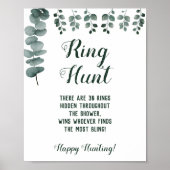 Ring Hunt Eucalyptus Bridal Shower Game Sign ポスター (正面)
