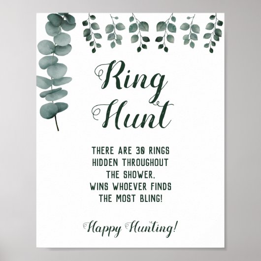 Ring Hunt Eucalyptus Bridal Shower Game Sign ポスター (正面)