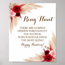 Ring Hunt Pampas Grass Bridal Shower Game Sign ポスター