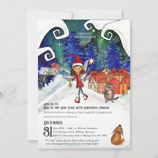 Ring in the New Year with Nordic Charm I Whimsical 招待状 (正面)