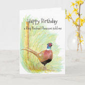 Ring Necked Pheasant Personality Birthday Fun Bird カード (黄色い花)