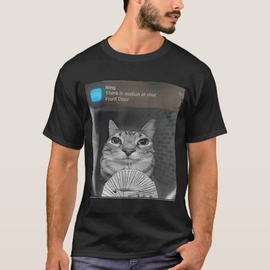 Ring Notification Cat Meme | Funny Door Cam Art Tシャツ (正面)