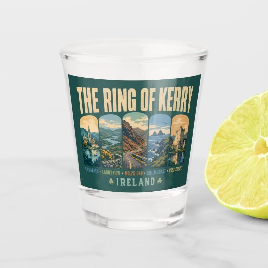 Ring of Kerry Ireland Landmarks Illustration Retro ショットグラス (正面)