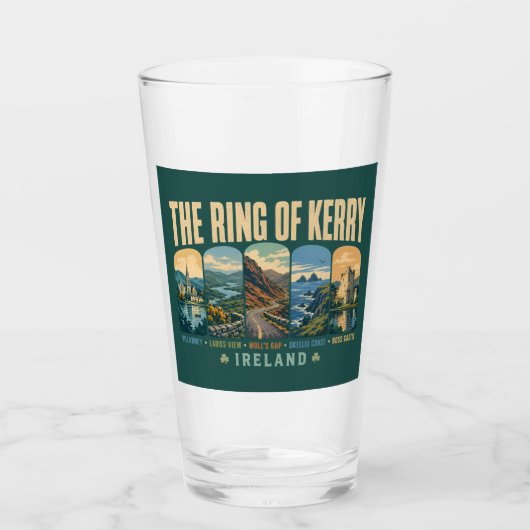 Ring of Kerry Ireland Landmarks Illustration Retro タンブラーグラス (正面)