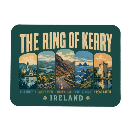 Ring of Kerry Ireland Landmarks Illustration Retro マグネット (横)
