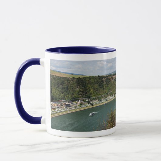 Ringer Tasse blau An der Loreley im Mittelrheintal マグカップ (左)