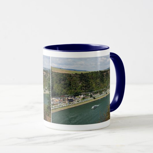 Ringer Tasse blau An der Loreley im Mittelrheintal マグカップ (正面右)