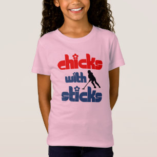 Ringetteの"棒"の女の子のを持つひよこ信号器のTシャツ Tシャツ