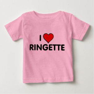 Ringette "私はRingette"を子供のTシャツ愛します ベビーTシャツ