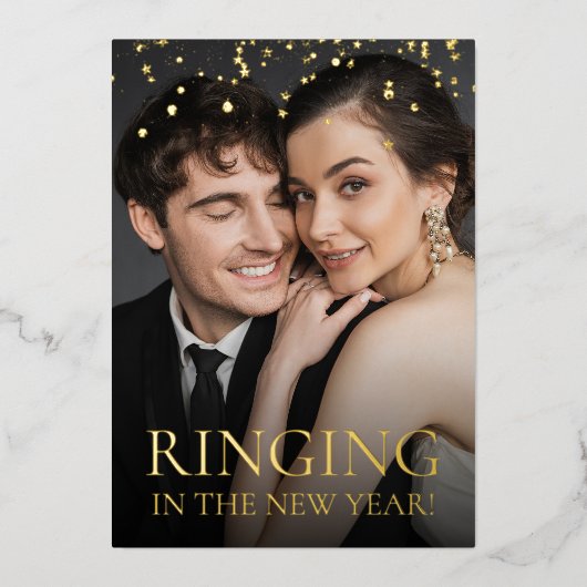 Ringing in the New year Save the date photo 箔招待状 (正面)
