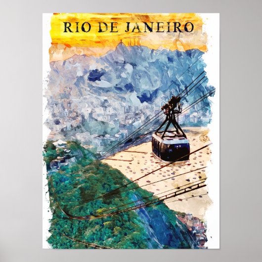 Rio de Janeiro Brasil Watercolor Art ポスター (正面)