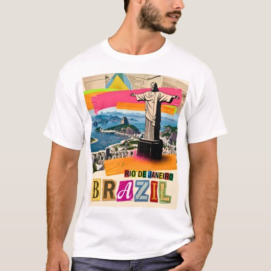 Rio de Janeiro Brazil Christ Retro Collage Travel Tシャツ (正面)